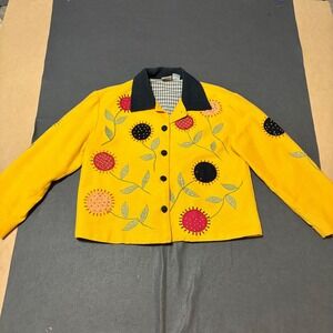 Bleu Bayou Embroidered Floral Jacket Women M Yellow Core Cottage Boho Fall‎